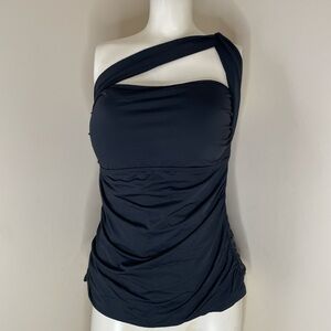 Y2K Tempt Me Ruched Black Halter Tankini Top - Ruched Swimwear BNWT XL